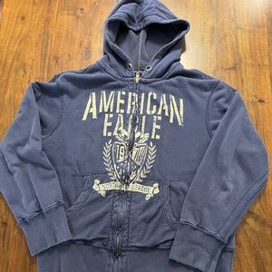 American Eagle Outfitters Blue Distressed Painted Zip Up Hoodie Men's LG